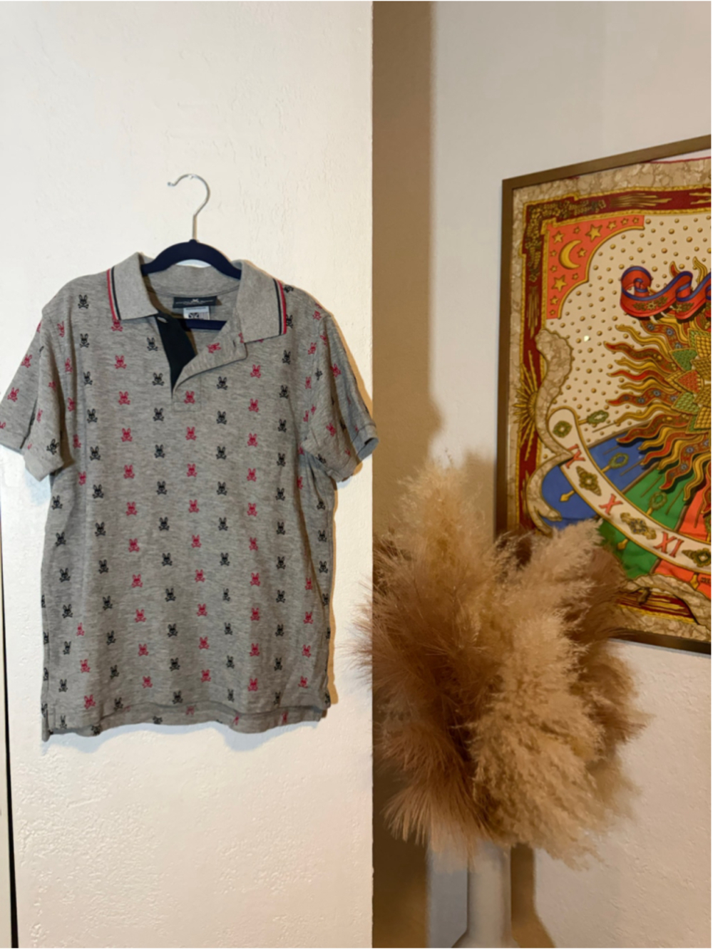 Preowned, Boys Psycho Bunny Polo Shirt, Skull Bunny Print, Size L 14/16